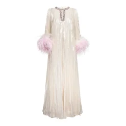 Clearance Metallic Ombre Feather Maxi Dress Dame Kjoler