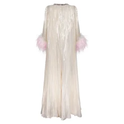 Clearance Metallic Ombre Feather Maxi Dress Dame Kjoler