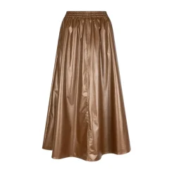 Clearance Metallic PU Lang Nederdel i Bronze Dame Nederdele