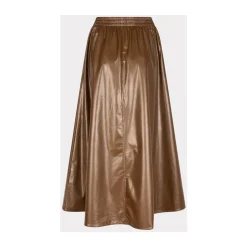 Clearance Metallic PU Lang Nederdel i Bronze Dame Nederdele