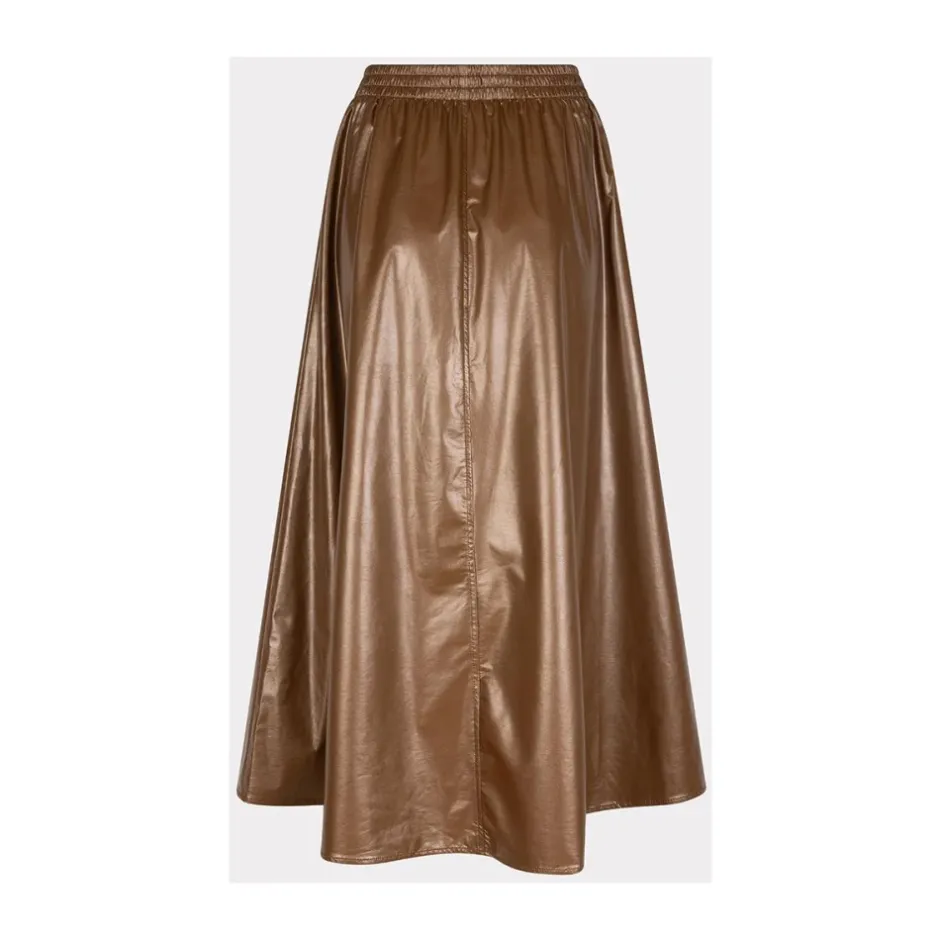 Clearance Metallic PU Lang Nederdel i Bronze Dame Nederdele