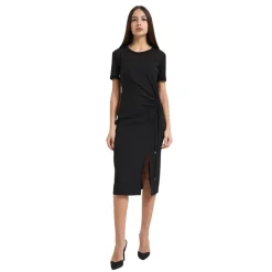 Discount Midi-kjole i twill med rynkeeffekt Dame Kjoler