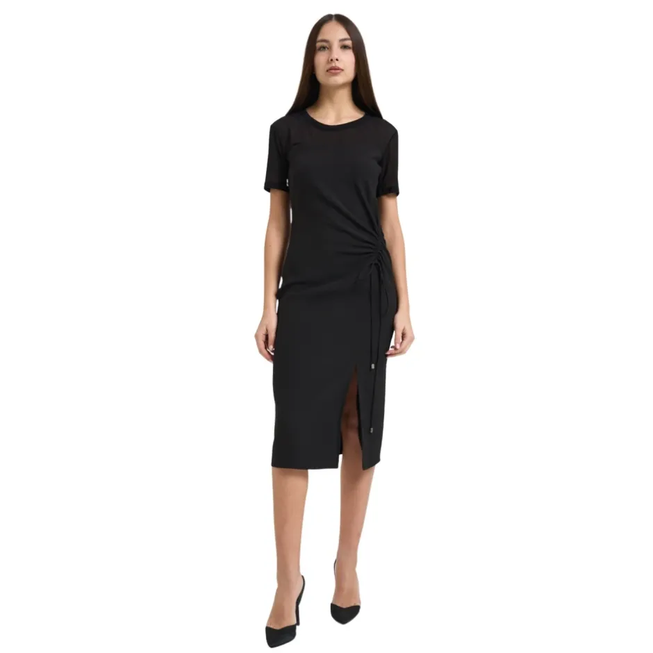 Discount Midi-kjole i twill med rynkeeffekt Dame Kjoler