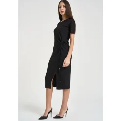 Discount Midi-kjole i twill med rynkeeffekt Dame Kjoler
