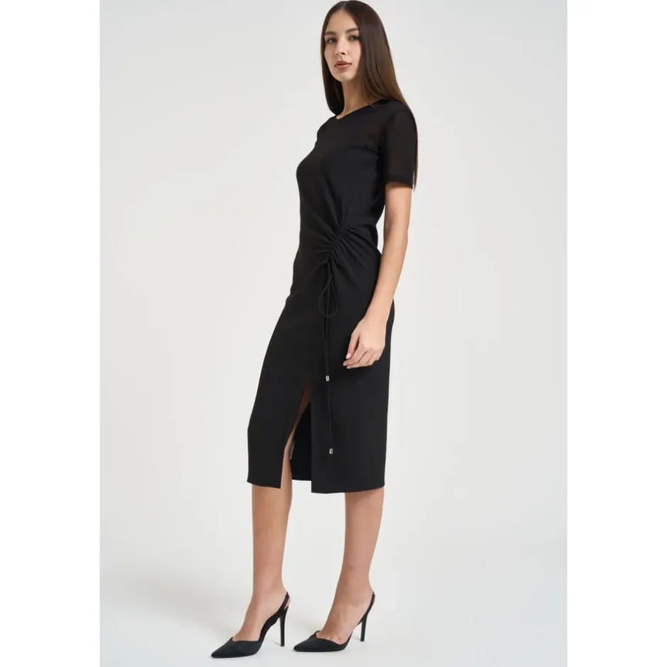 Discount Midi-kjole i twill med rynkeeffekt Dame Kjoler