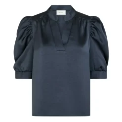 Clearance Midnight Blue Satin Bluse Dame Bluser & Skjorter