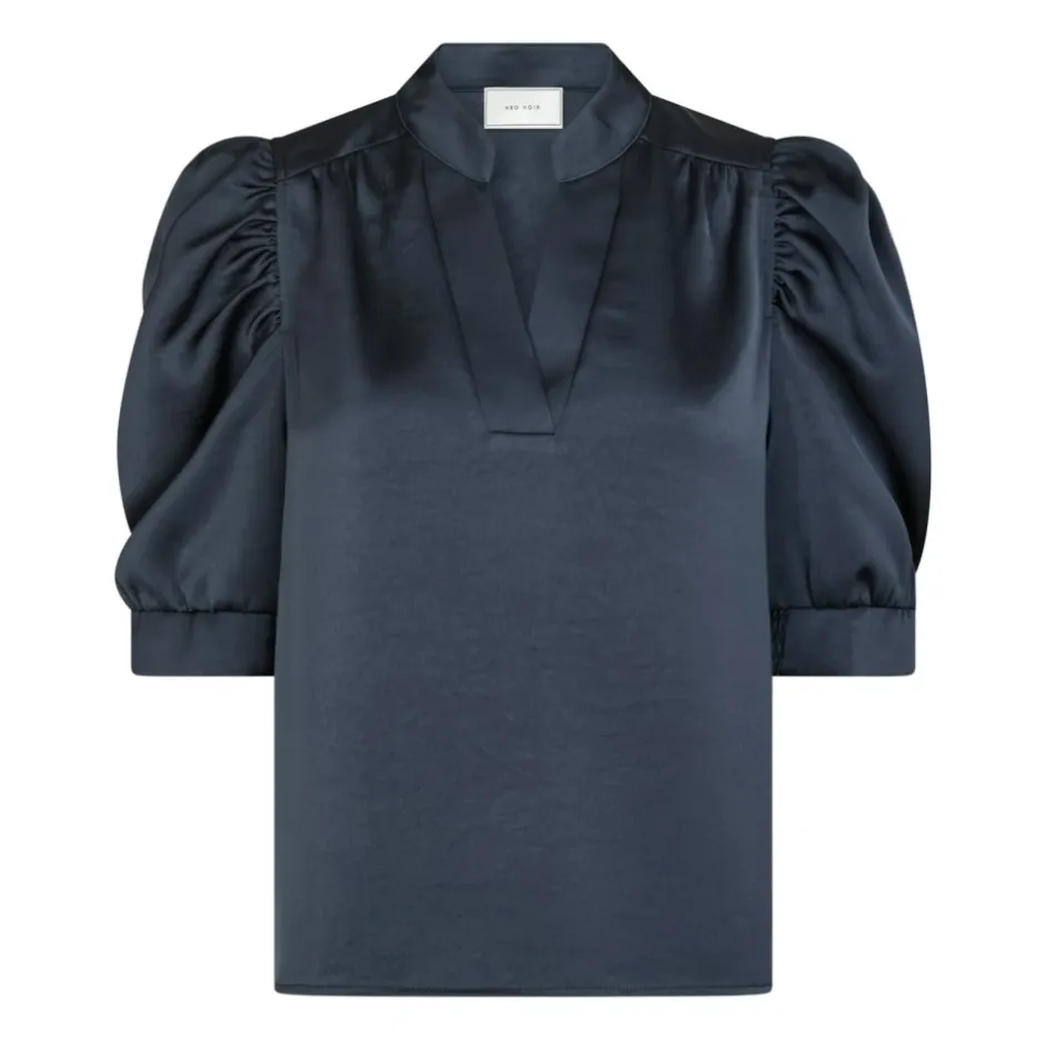 Clearance Midnight Blue Satin Bluse Dame Bluser & Skjorter
