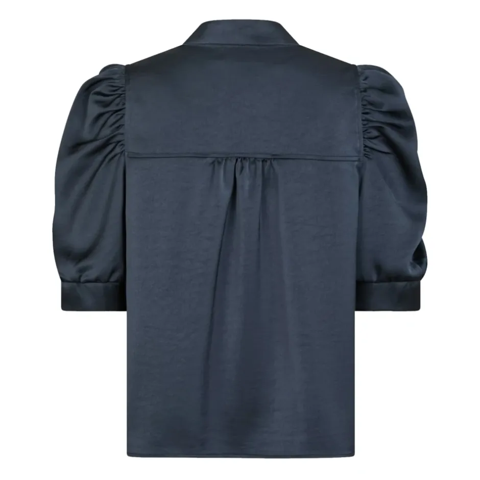 Clearance Midnight Blue Satin Bluse Dame Bluser & Skjorter