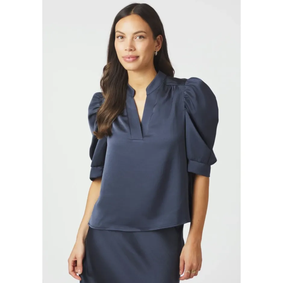 Clearance Midnight Blue Satin Bluse Dame Bluser & Skjorter