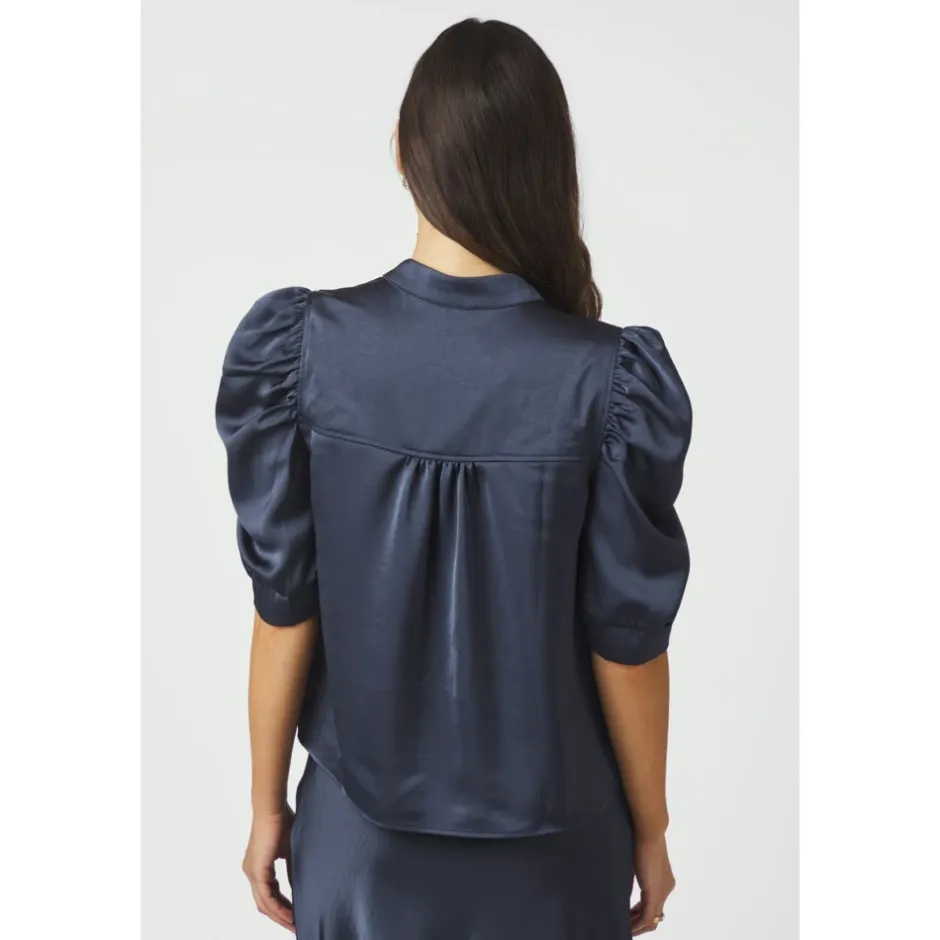 Clearance Midnight Blue Satin Bluse Dame Bluser & Skjorter