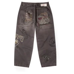 New Multi Logos Print Balloon Fit Vaskede Vævede Bukser Jeans