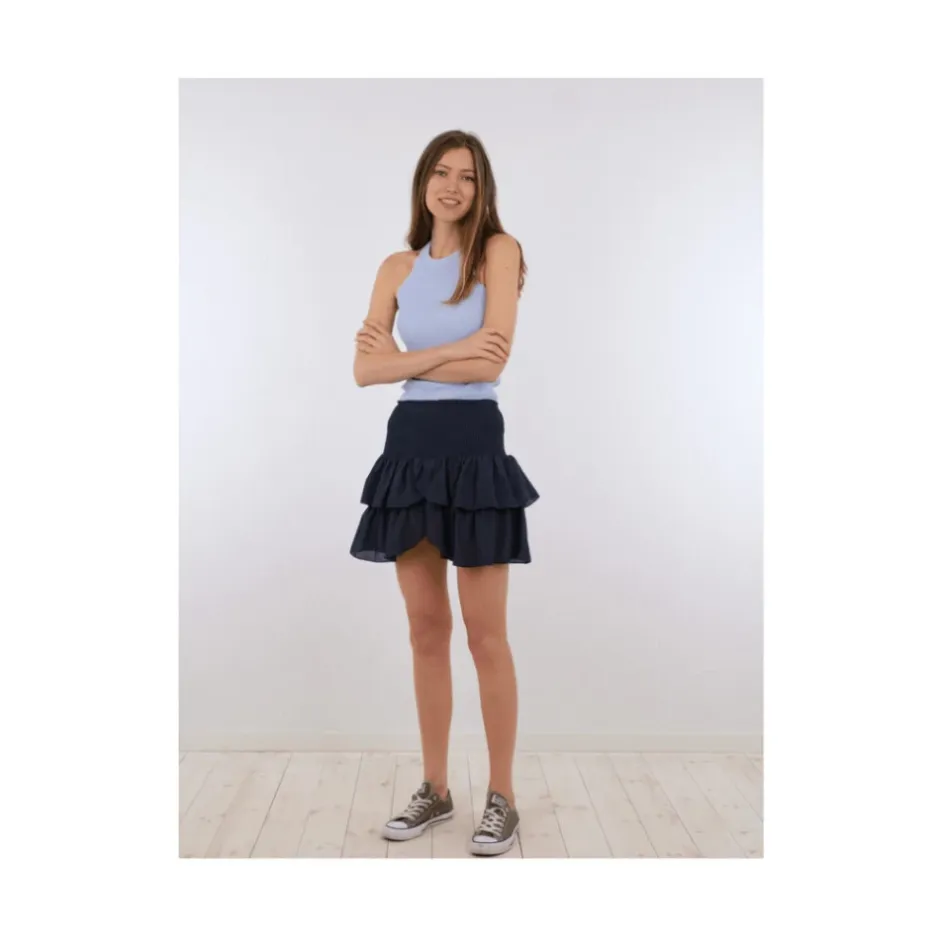Hot Navy Blue Flæse Mini Nederdel Dame Nederdele