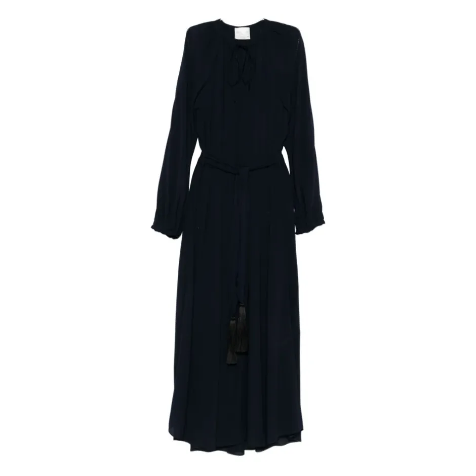 Navy Blue Slips Hals Kjole Dame Kjoler
