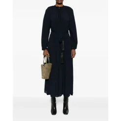 Navy Blue Slips Hals Kjole Dame Kjoler