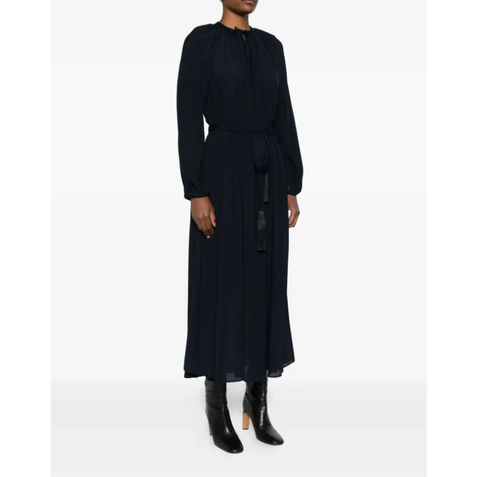Navy Blue Slips Hals Kjole Dame Kjoler