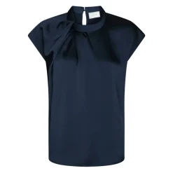 Online Navy Satin Drapy Bluse Dame Bluser & Skjorter