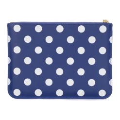 Navyblå læderpung med hvide prikker Dame Clutch