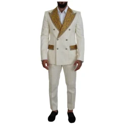 New Off White Gold Stribet Tuxedo Slim Fit Suit Jakkesæt
