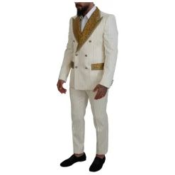 New Off White Gold Stribet Tuxedo Slim Fit Suit Jakkesæt