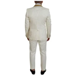 New Off White Gold Stribet Tuxedo Slim Fit Suit Jakkesæt