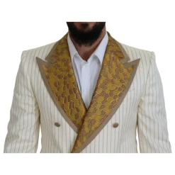 New Off White Gold Stribet Tuxedo Slim Fit Suit Jakkesæt