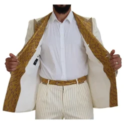 New Off White Gold Stribet Tuxedo Slim Fit Suit Jakkesæt