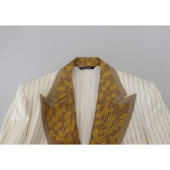 New Off White Gold Stribet Tuxedo Slim Fit Suit Jakkesæt