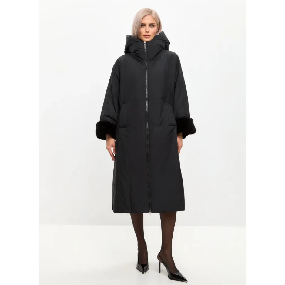 Best Oversized Hætte Puffer Jakke med Faux Pelsmanchetter Dame Frakker