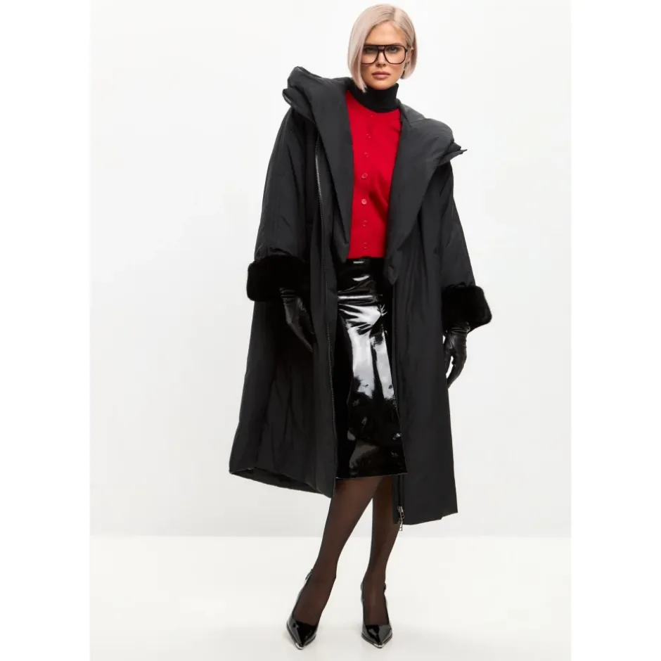 Best Oversized Hætte Puffer Jakke med Faux Pelsmanchetter Dame Frakker