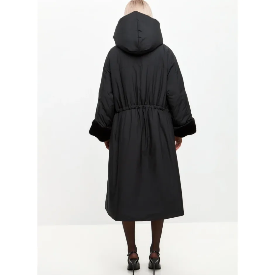 Best Oversized Hætte Puffer Jakke med Faux Pelsmanchetter Dame Frakker