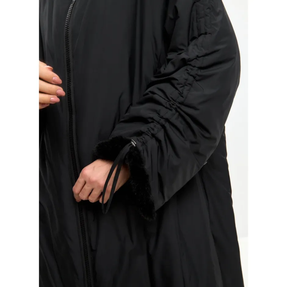 Best Oversized Hætte Puffer Jakke med Faux Pelsmanchetter Dame Frakker