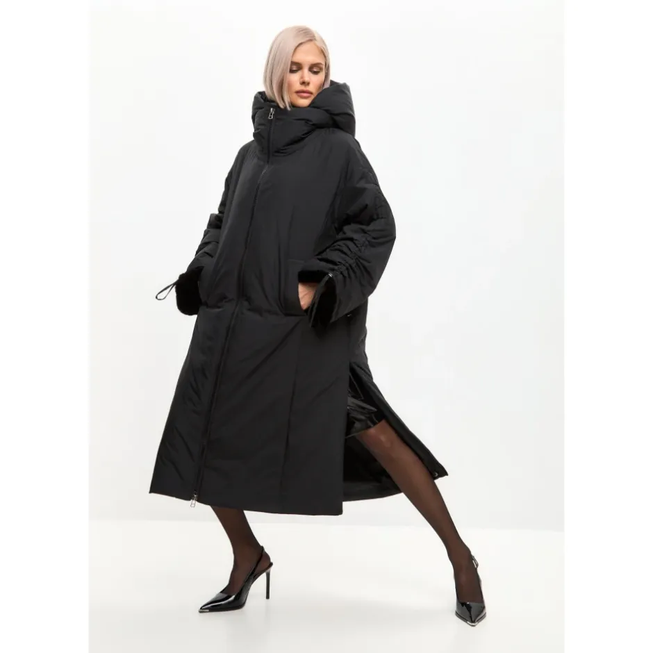 Best Oversized Hætte Puffer Jakke med Faux Pelsmanchetter Dame Frakker