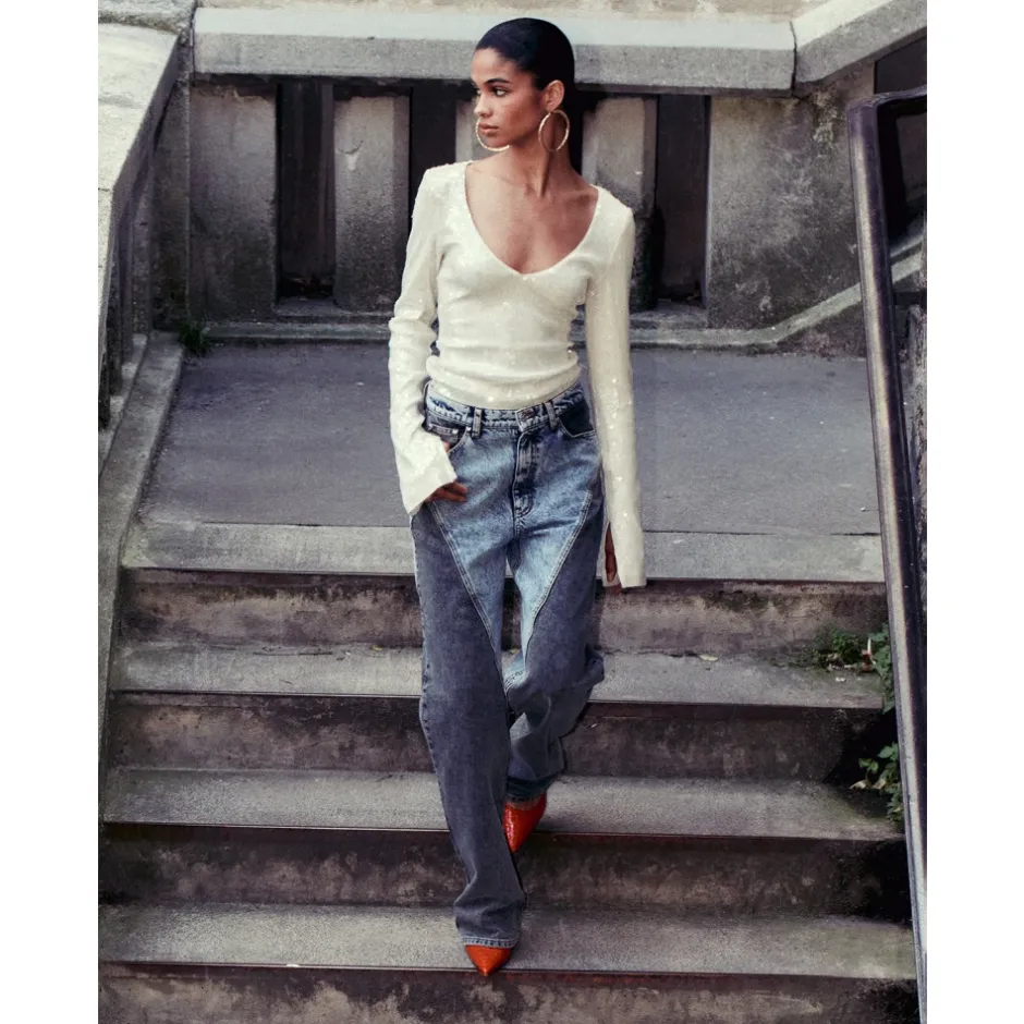 Online Patchwork Straight-Leg Jeans Dame Jeans