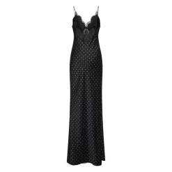 Polka Dot Satin Lace Maxi Kjole Dame Kjoler