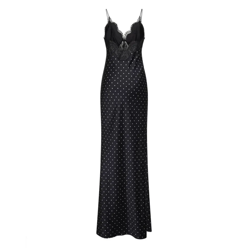 Polka Dot Satin Lace Maxi Kjole Dame Kjoler