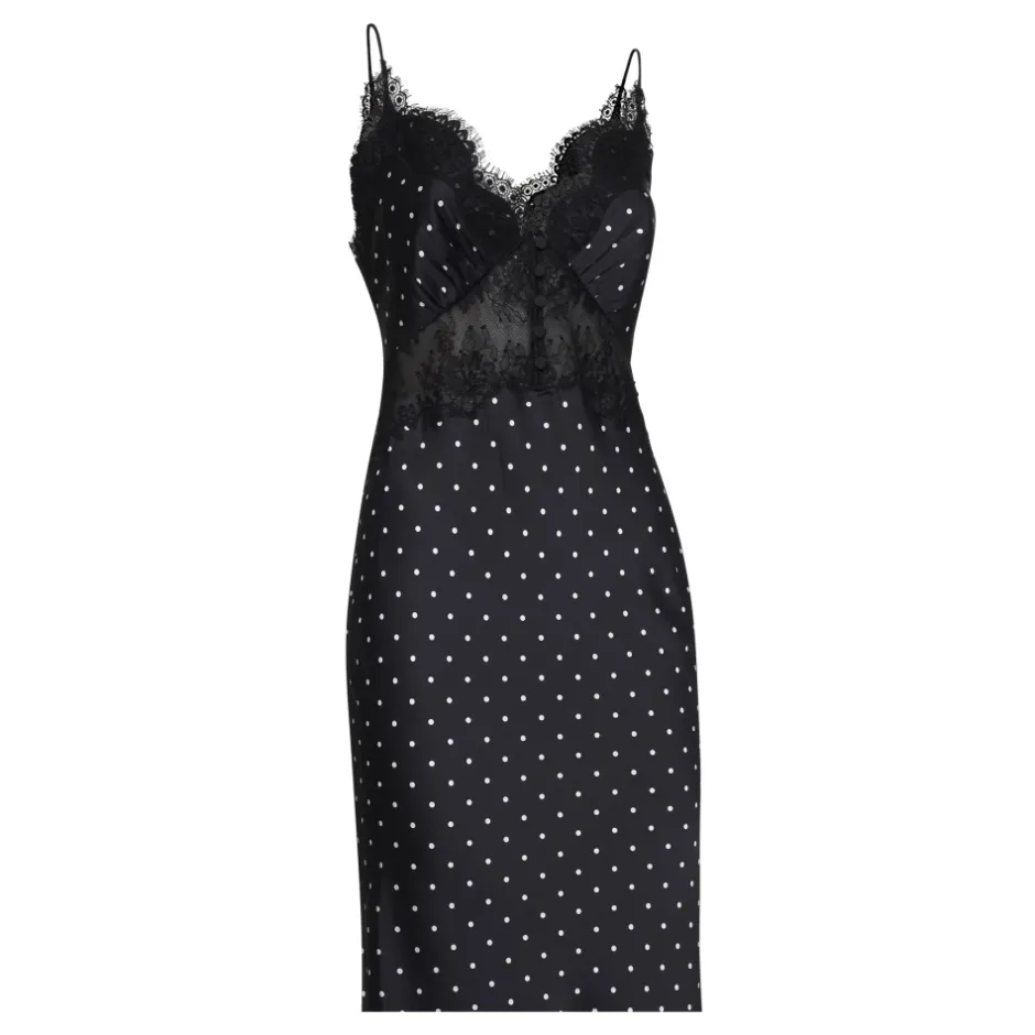 Polka Dot Satin Lace Maxi Kjole Dame Kjoler