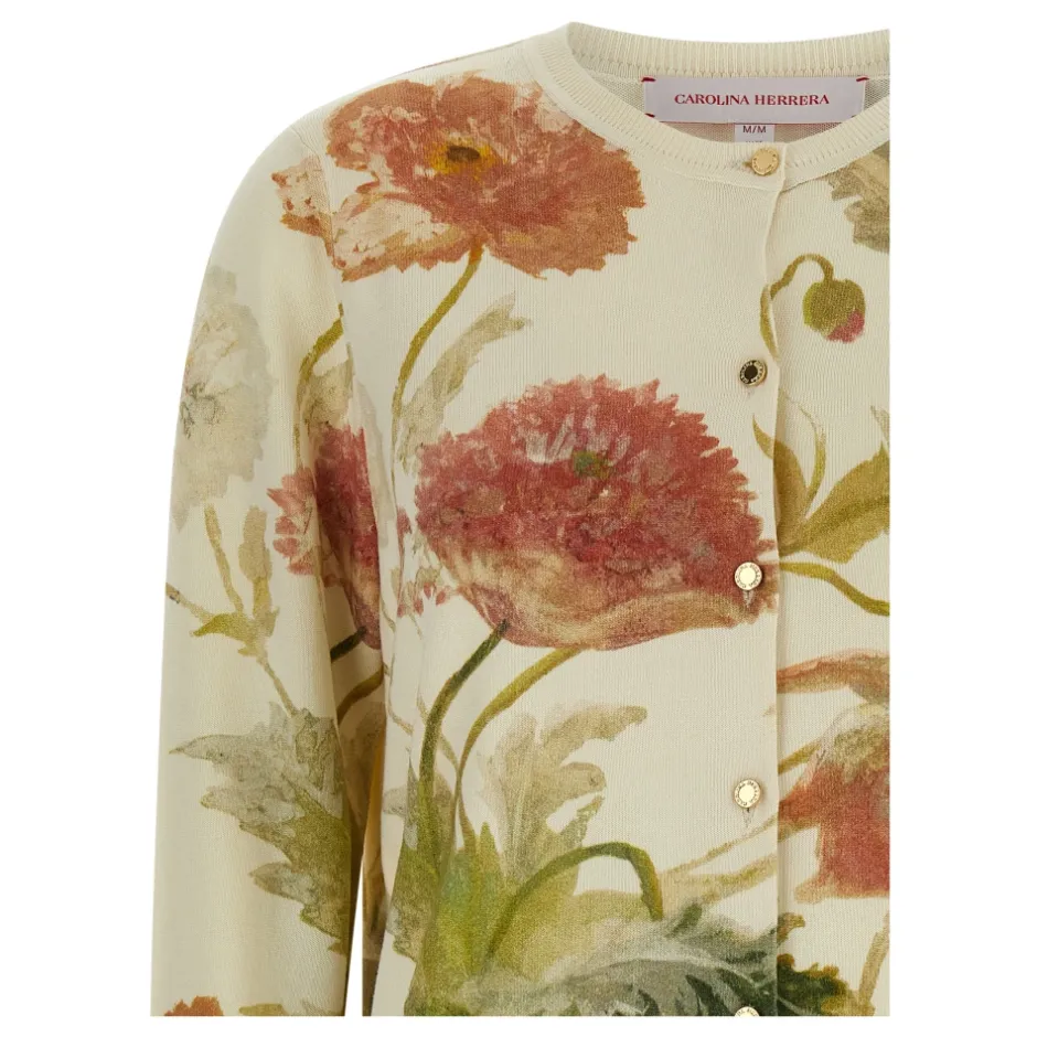 Poppy-Print Cardigan Dame Striktrøjer & Sweatere