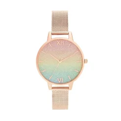 Best Rainbow Glitter Dial Rose Gold Mesh Watch Dame Ure