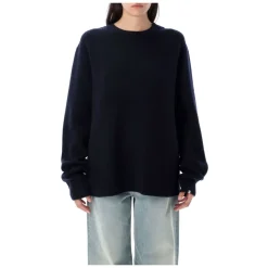 Clearance Ribbet Cashmere Sweater Navy AW25 Dame Striktrøjer & Sweatere