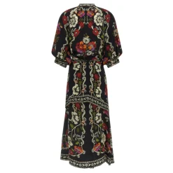Clearance Rococo Flowers Belted Midi Dress Dame Kjoler