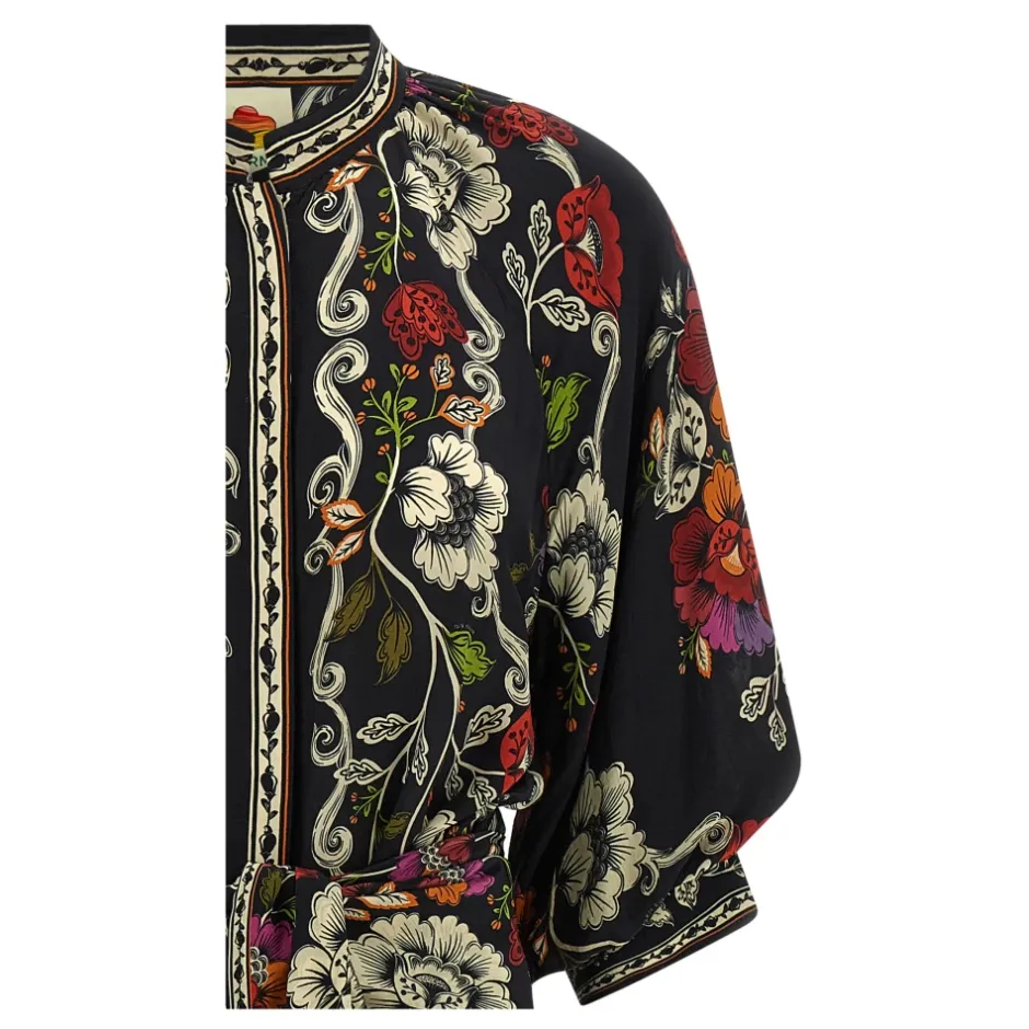 Clearance Rococo Flowers Belted Midi Dress Dame Kjoler