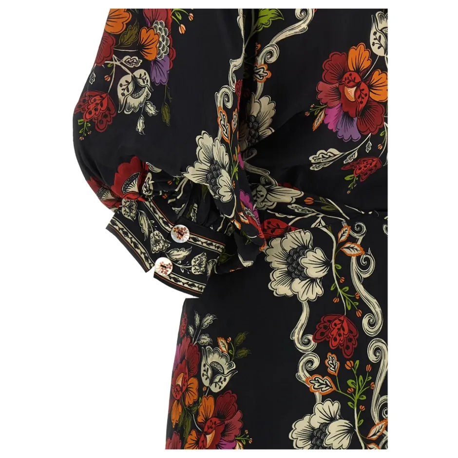 Clearance Rococo Flowers Belted Midi Dress Dame Kjoler