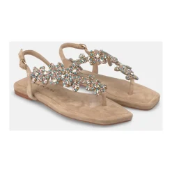 Online Sandal prydet med strass-blomster Dame Sandaler