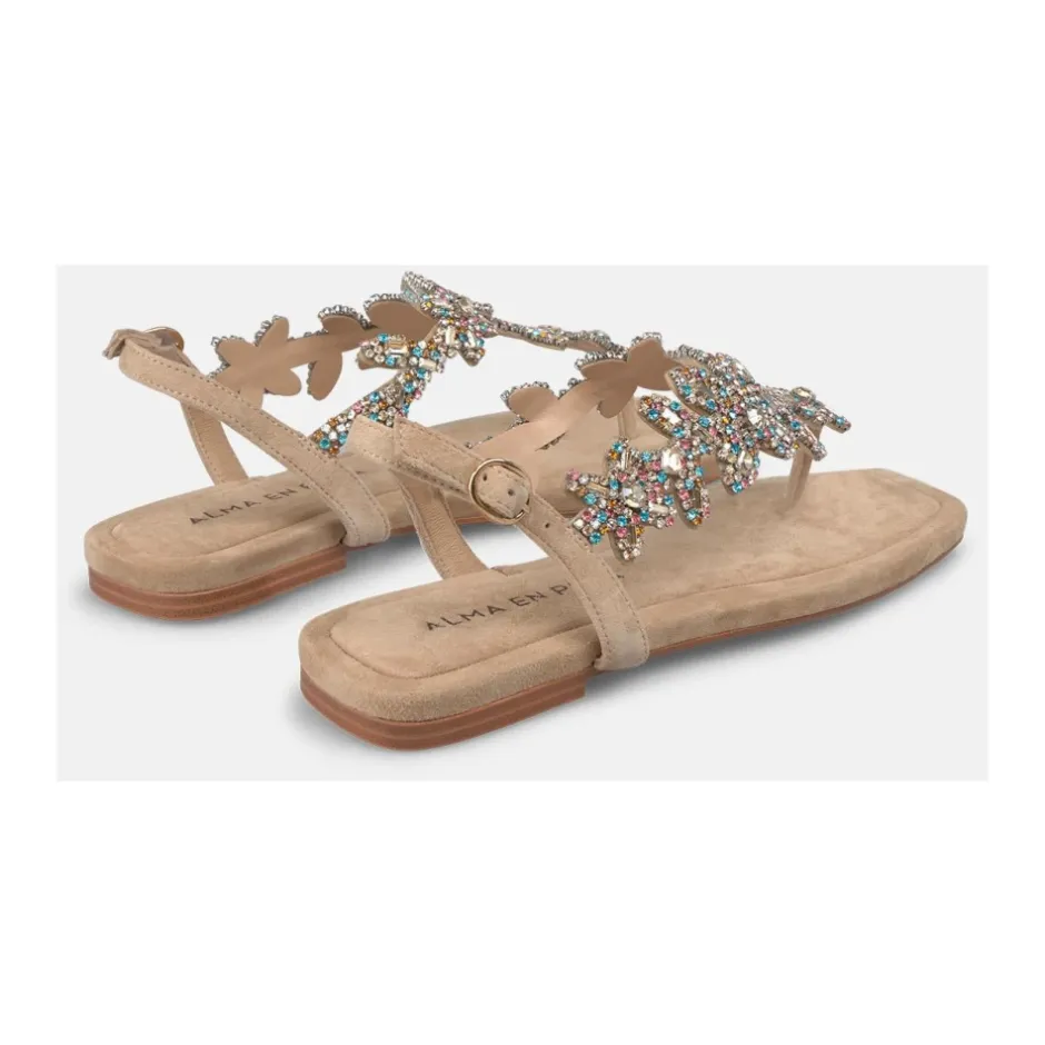 Online Sandal prydet med strass-blomster Dame Sandaler