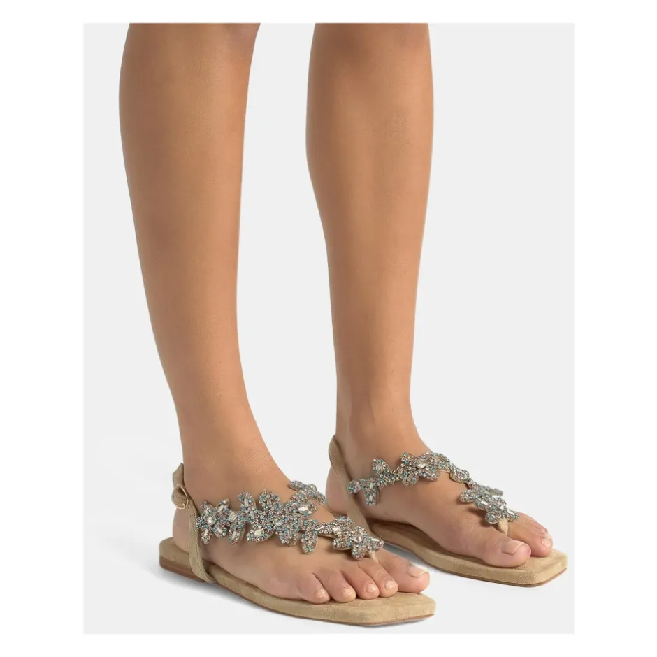 Online Sandal prydet med strass-blomster Dame Sandaler