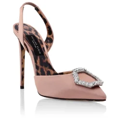 Clearance Satin Decollete Slingback Hi-Heels Crystal Hexagon Dame Pumps|Stiletter