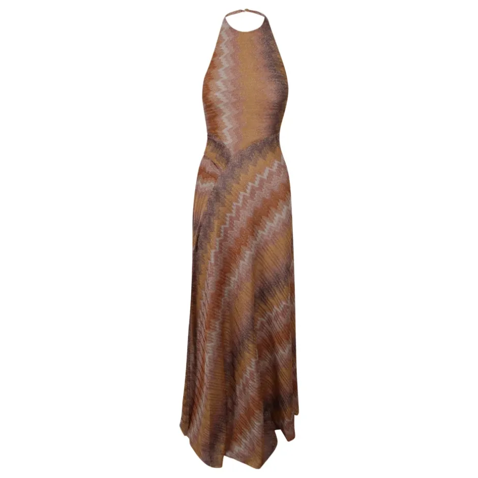 Best Slange-mønstret Viscose Lamé Kjole med Halter Neck Dame Kjoler