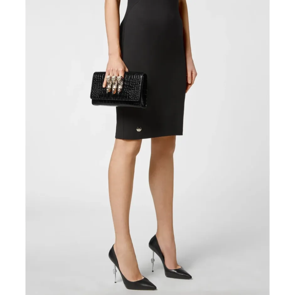 Hot Small Croco Embossed Clutch Eagle Dame Clutch