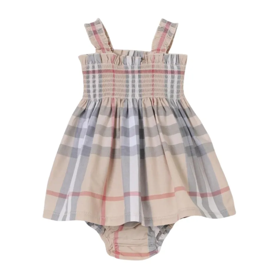 New Smocked Bodice Baby Pige Kjole Børn Bodystocking & Sæt