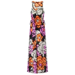 New Sort blomstret lang silkekjole Dame Kjoler